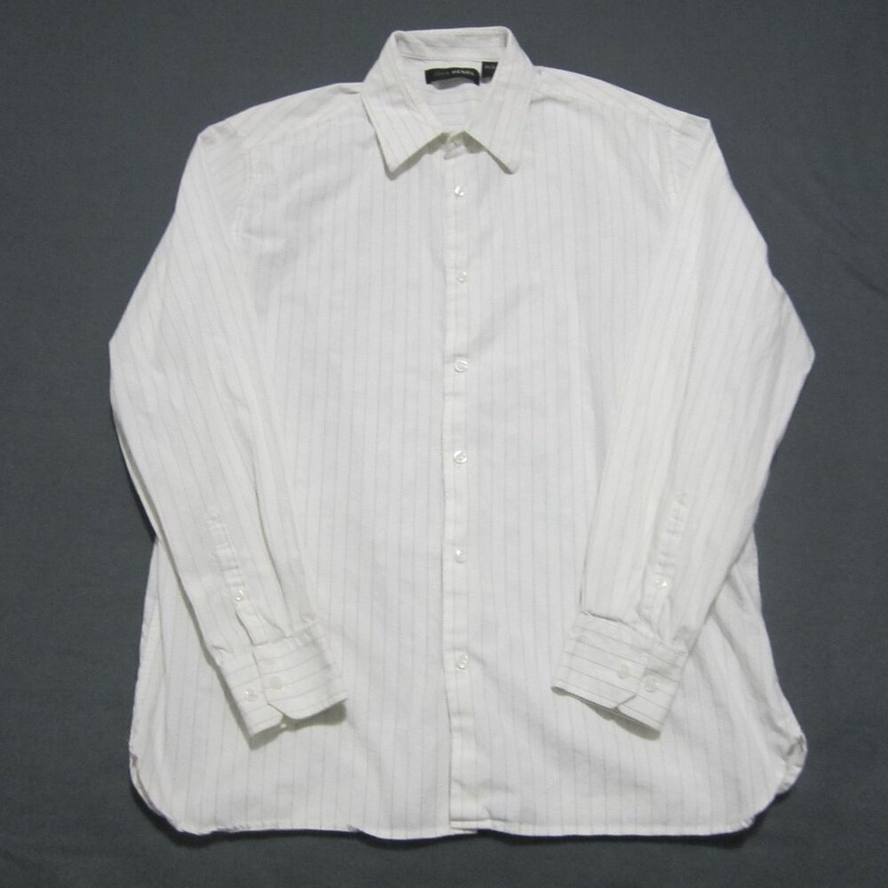 John Henry Dress shirt Men's size Large white pinstriped long sleeve